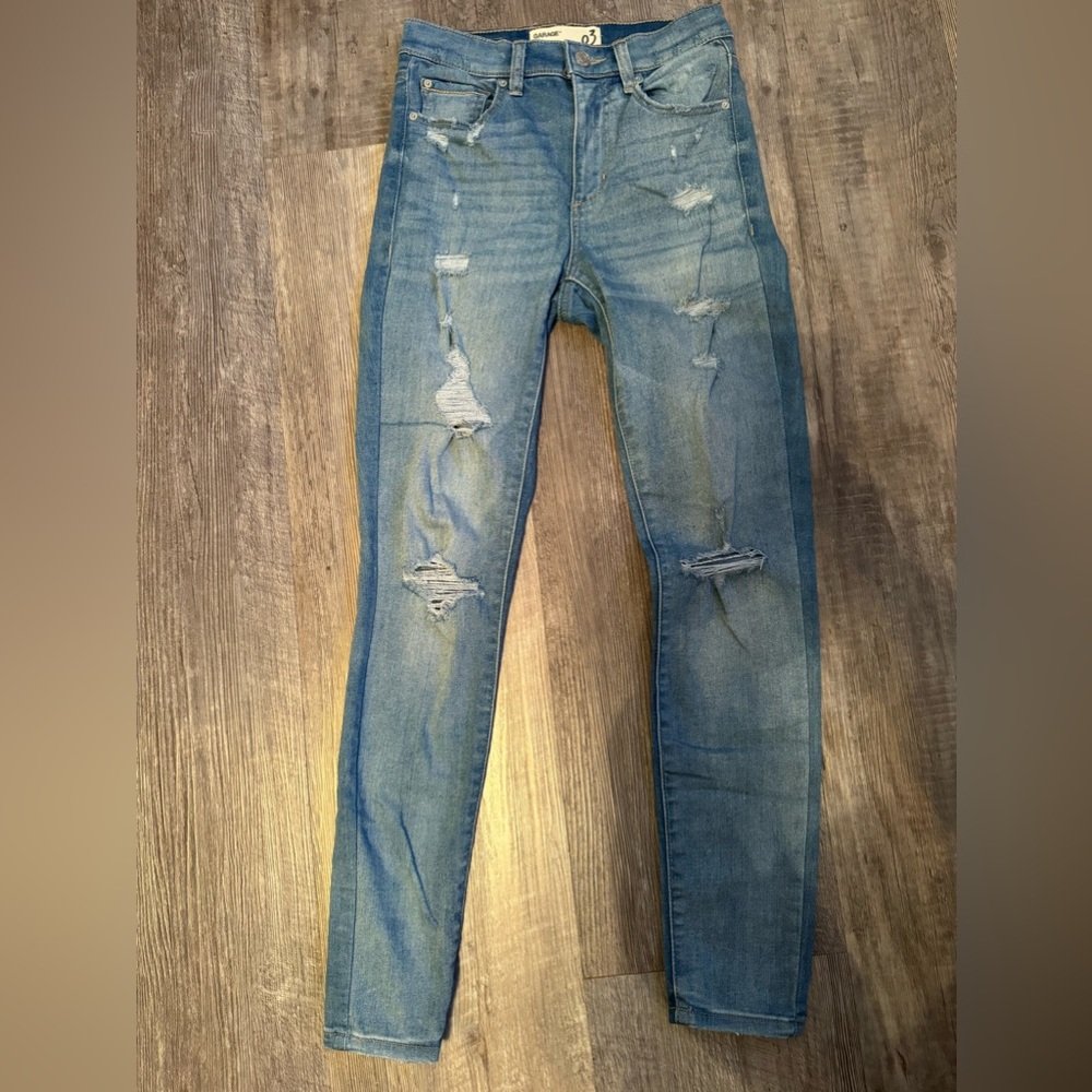 Garage distressed high rise denim